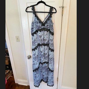 Anne Fontaine Cirila dress blue floral w black lace trim FR 42 / US 10